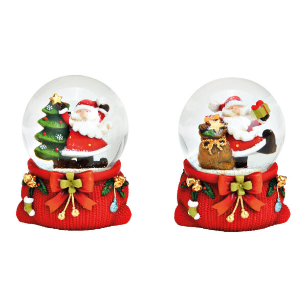 Bola de nieve Papá Noel de policristal rojo, 2 surtido, (ancho/alto/profundidad) 7 x 9 x 7 cm