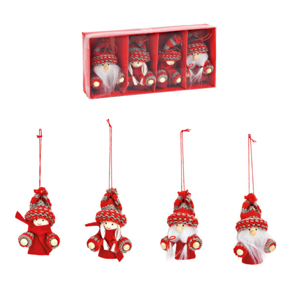 Juego de Para colgars navideñas Gnomo, niño de invierno 5x8x3cm, de madera, textil rojo juego de 4, (An/Al/Pr) 18x3x8cm