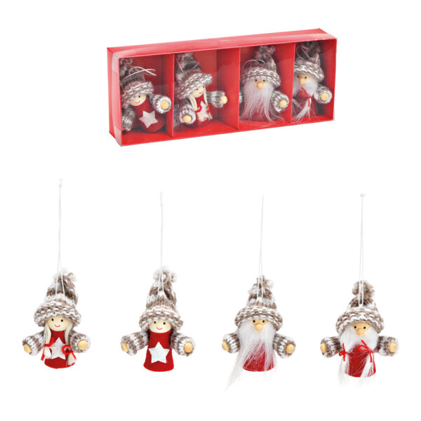 Juego de Para colgars navideñas Gnomo, niño de invierno 5x8x3cm, de madera, textil gris, rojo, juego de 4, (An/Al/Pr) 18x3x8cm