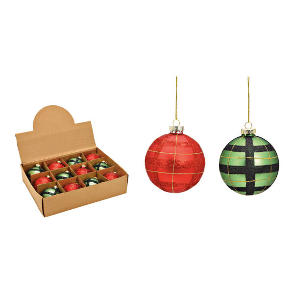 Bola de Navidad de cristal roja y verde, 2 unidades, Ø8cm