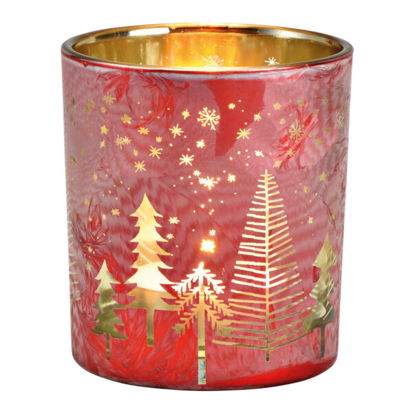 Decoración navideña con forma de árbol de Navidad de cristal rojo y dorado (ancho x alto x profundidad) 7 x 8 x 7 cm
