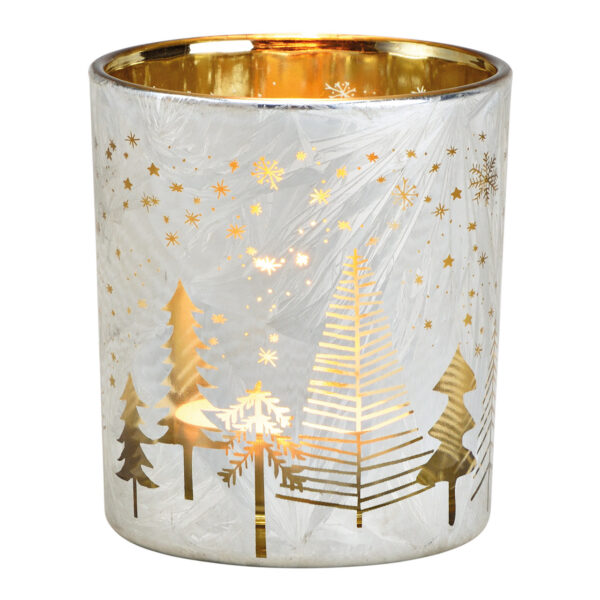 Decoración navideña con forma de árbol de Navidad de cristal blanco y dorado (ancho x alto x profundidad) 7 x 8 x 7 cm