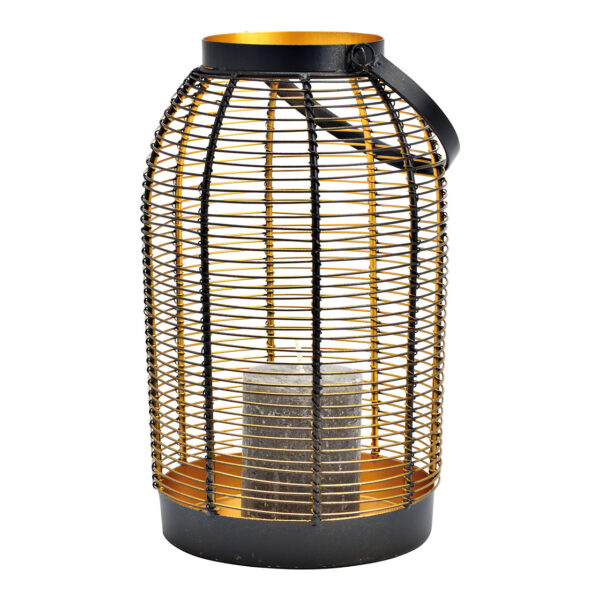 Farol de metal Negro, dorado (An./Al./Pr.) 16x28x16cm