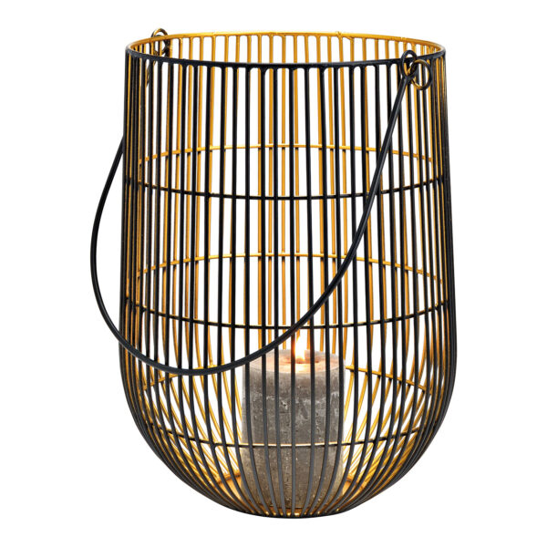 Farol de metal negro, dorado (An./Al./Pr.) 22x30x22cm