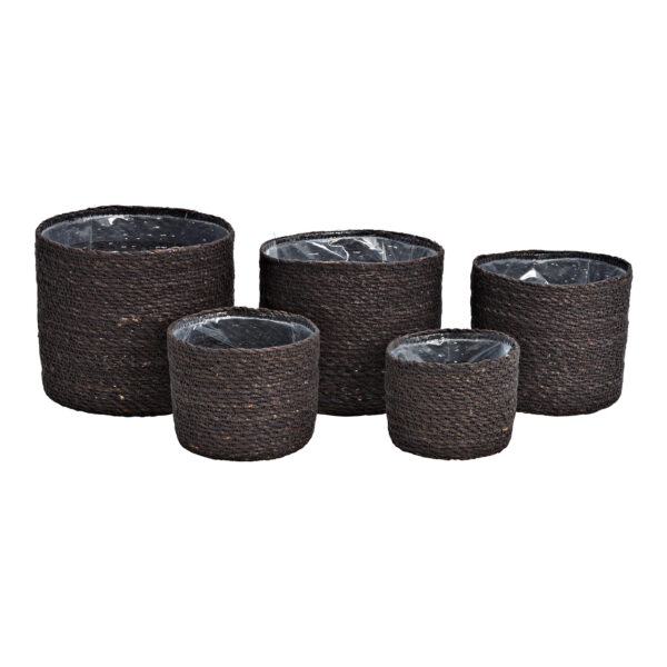 Juego de maceteros de algas marinas forrados con papel de aluminio, material natural negro, juego de 5, (ancho/alto/profundidad) 20x18x20cm 18x16x18cm 16x14x16cm 14x12x14cm 12x10x12cm 20x18x20cm 4007698396305 18x16x18cm 4007698396268 16x14x16cm 4007698396275 14x12x14cm 4007698396282 12x10x12cm 400769