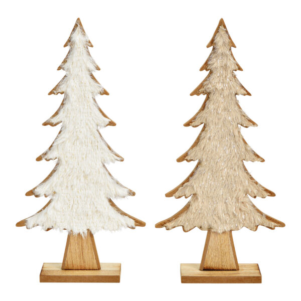 Árbol de Navidad de madera, textil blanco, marrón, 2 surtido, (ancho/alto/profundidad) 15x31x5cm