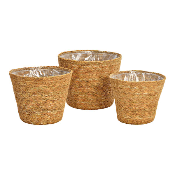 Juego de maceteros de algas marinas forrados con papel de aluminio de material natural nature 3er Set, (ancho/alto/profundidad) 25x20x25cm 22x18x22cm 20x16x20cm 25x20x25cm 4007698398231 22x18x22cm 4007698398217 20x16x20cm 4007698398224