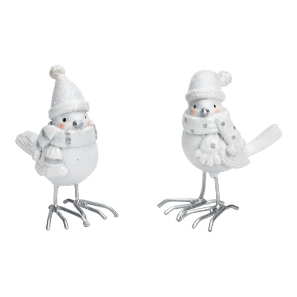 Pájaro de invierno con purpurina de poli, metal blanco doble, (An./Al./Pr.) 5x6x3cm
