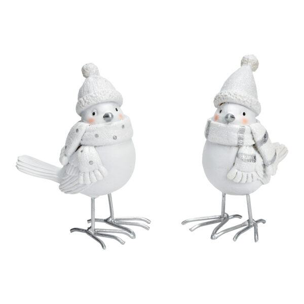Pájaro de invierno con purpurina de poli, metal blanco, 2 surtido, (An./Al./Pr.) 8x10x5cm