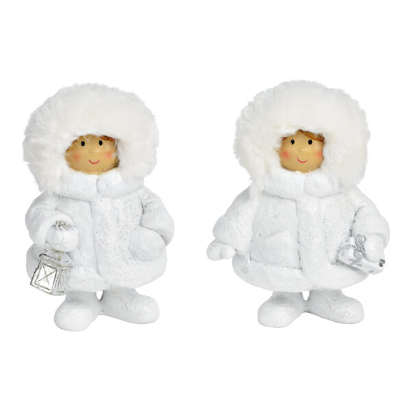 Niño de invierno con purpurina de poli, peluche blanco doble, (ancho/alto/profundidad) 9x13x6cm