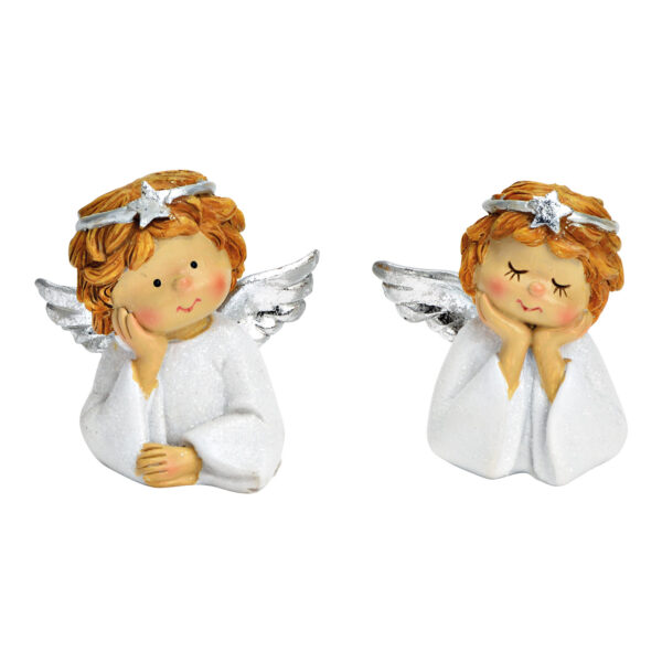 Cabeza de ángel con purpurina de poli blanco de 2 surtido, (An/Al/Pr) 5x6x4cm