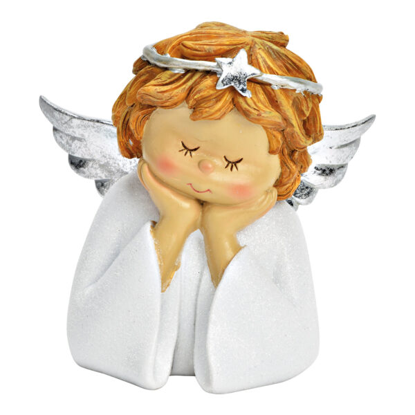 Cabeza de ángel con purpurina de poli blanco (An./Al./Pr.) 14x15x10cm