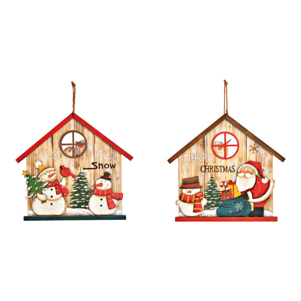 Colgador de pared casa Papá Noel, muñeco de nieve de madera colorido 2 surtido, (An./Al./Pr.) 30x28x2cm