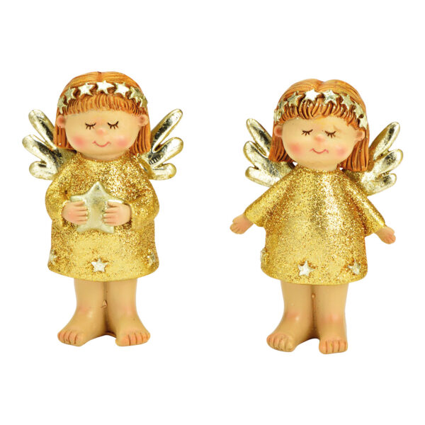 Ángel con purpurina de poli oro de 2 surtido, (An/Al/Pr) 5x9x3cm