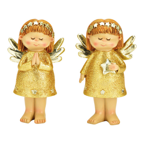 Ángel con purpurina de poli oro de 2 surtido, (An/Al/Pr) 7x13x4cm