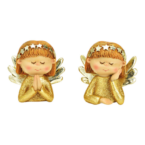 Cabeza de ángel con purpurina de poli oro de 2 surtido, (An./Al./Pr.) 6x6x4cm
