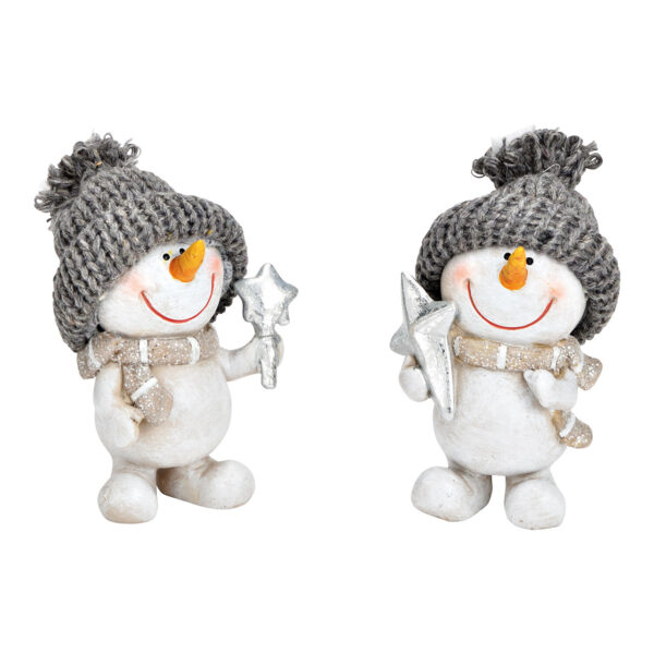 Muñeco de nieve de poliéster, textil blanco, gris, 2 surtido, (ancho/alto/profundidad) 6 x 10 x 6 cm