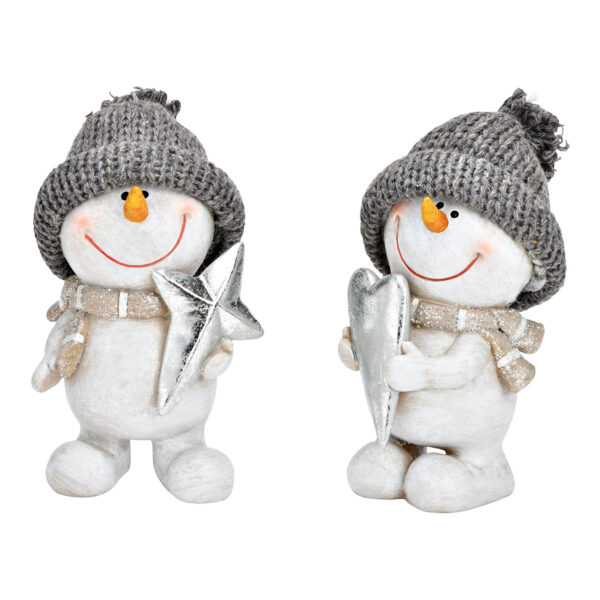 Muñeco de nieve de poliéster, textil blanco, gris, 2 surtido, (ancho/alto/profundidad) 8 x 14 x 8 cm