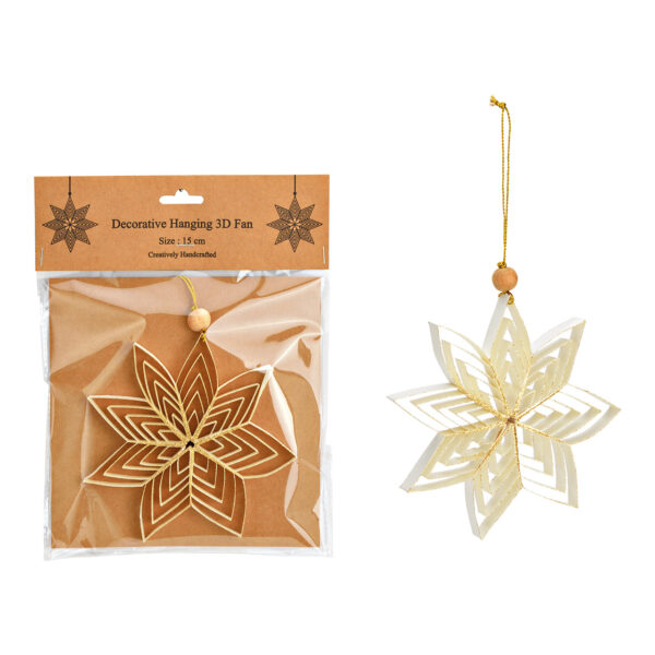 Para colgar navideña estrella 3D de papel/cartón color blanco (An/Al/Pr) 15x15x1cm