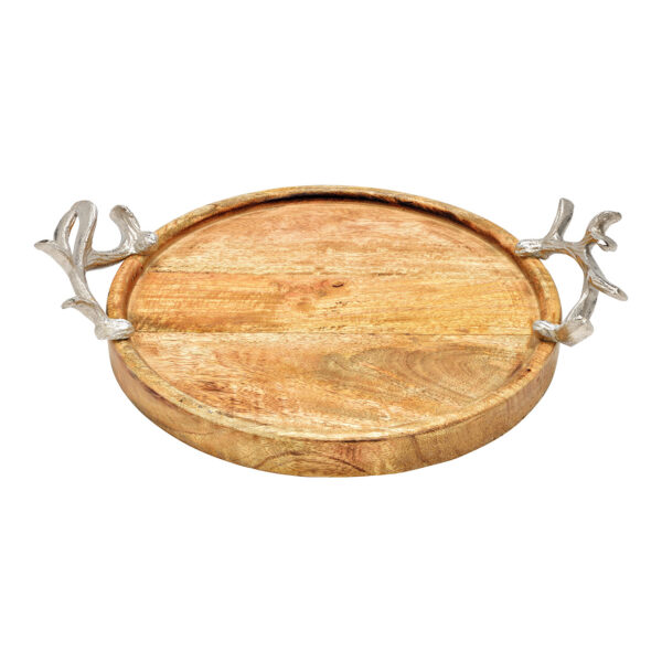 Bandeja con asa de astas de metal en madera de mango marrón (An./Al./Pr.) 38x8x29cm