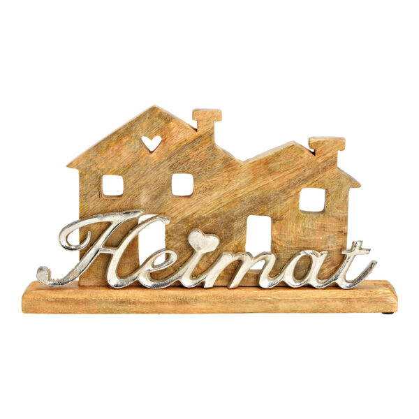 Casa con letras de metal Heimat de madera de mango marrón (an./al./pr.) 40x23x5cm