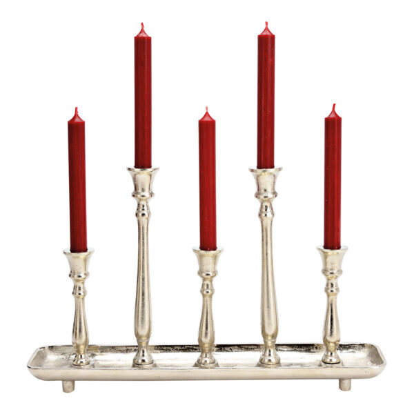 Portavelas para 5 velas metal plata (An./Al./Pr.) 45x28x10cm