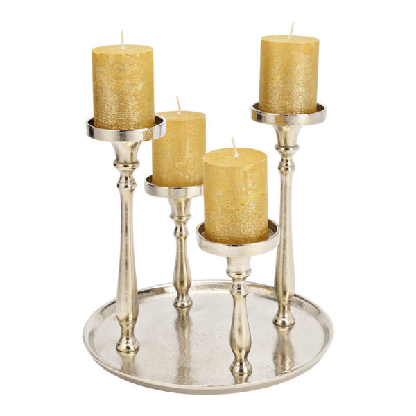 Arreglo de Adviento, portavelas para 4 velas de metal plateado (An./Al./Pr.) 29x27x29cm