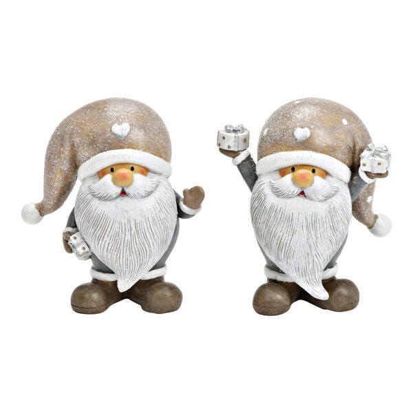 Papá Noel de poli gris, 2 surtido, (An./Al./Pr.) 13 x 15 x 6 cm