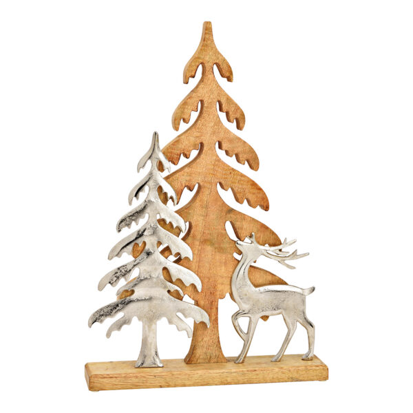 Árbol de Navidad con ciervo de metal, decoración de árbol, fabricado en madera de mango natural (An./Al./Pr.) 35x52x7cm
