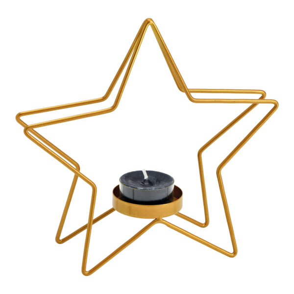 Portavelas estrella metal dorado (An./Al./Pr.) 18x17x6cm