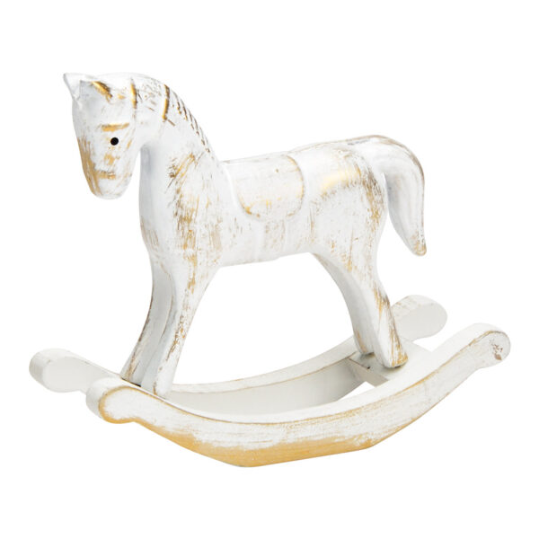Caballo columpio de madera blanco, dorado (An./Al./Pr.) 13x11x4cm