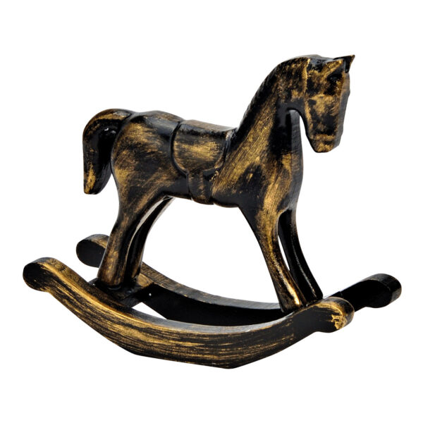 Caballo columpio de madera negro, dorado (An./Al./Pr.) 13x11x4cm