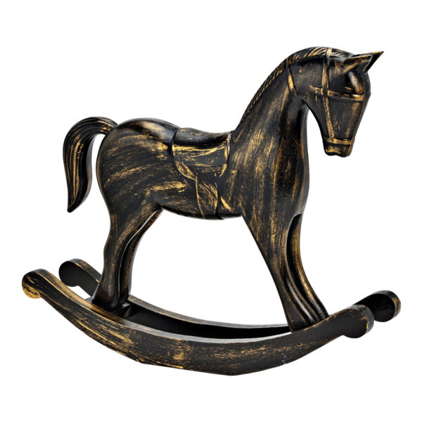 Caballo columpio de madera negro, dorado (An./Al./Pr.) 37x31x8cm