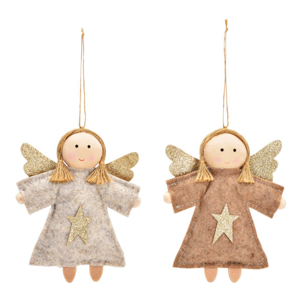 Para colgar ángel de tela beige, doble pliegue, (An./Al./Pr.) 13x16x3cm