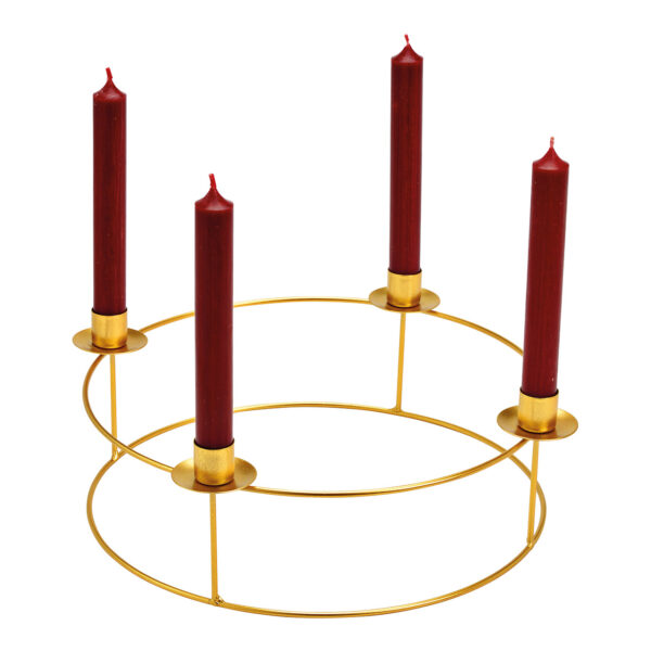 Corona de Adviento, portavelas de metal dorado (An./Al./Pr.) 34x11x34cm