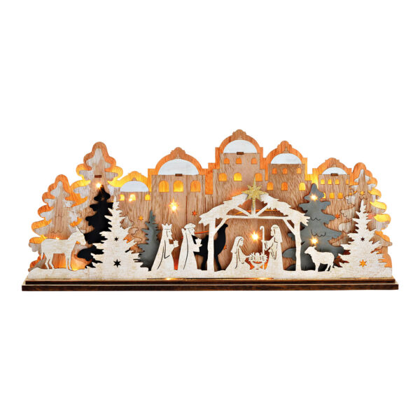 Belén con LED de madera natural (An./Al./Pr.) 45x19x6cm