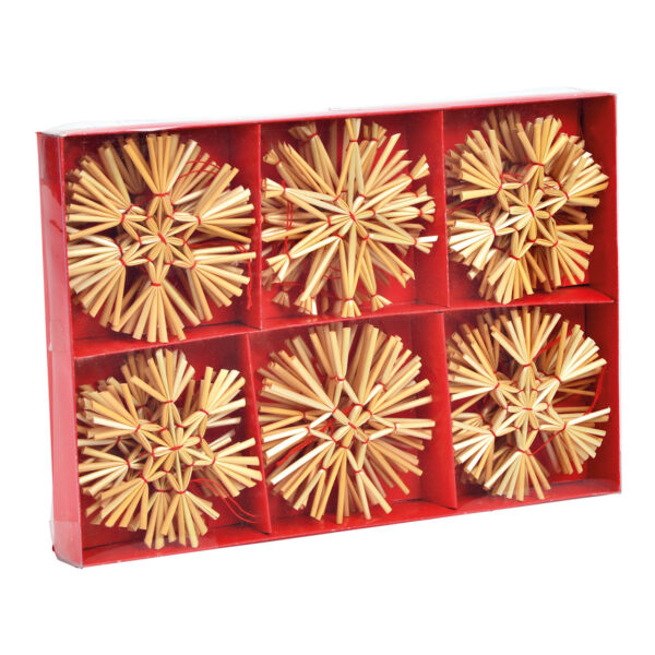 Juego de Para colgars navideñas, estrella, de paja natural, set de 30, Ø8cm