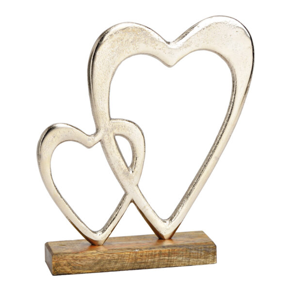Corazón sobre base de madera de mango de metal plateado (An./Al./Pr.) 22x22x5cm