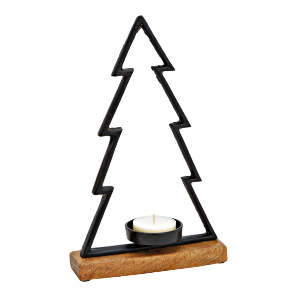 Portavelas árbol de Navidad, en metal madera de mango negro (An./Al./Pr.) 20x33x5cm
