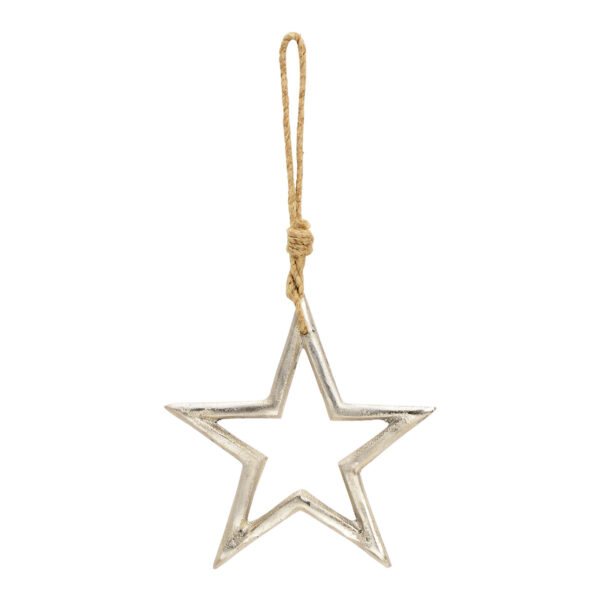 Para colgar metal estrella plata (An./Al./Pr.) 16x16cm