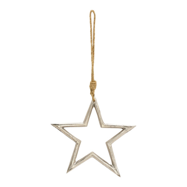 Para colgar metal estrella plata (An./Al./Pr.) 19x19cm
