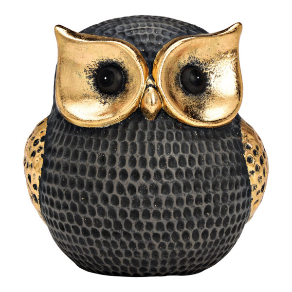 Búho de arcilla negro, dorado (An./Al./Pr.) 17x18x15cm