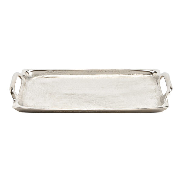 Bandeja con asa metal plata (An/Al/Pr) 26x2,5x14cm