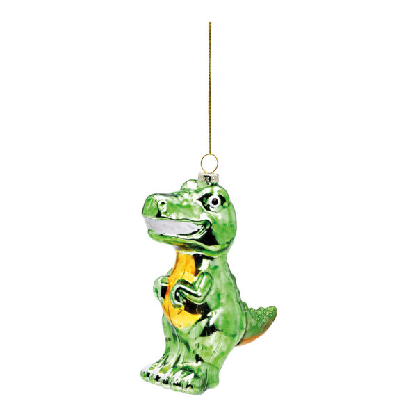 Para colgar navideña de cristal con forma de dinosaurio verde (An./Al./Pr.) 10 x 12 x 4 cm