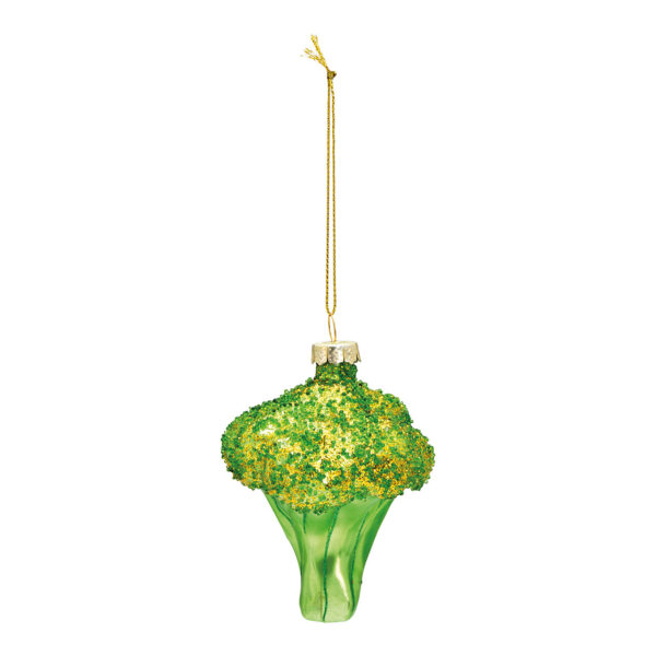 Para colgar navideña de brócoli con purpurina de cristal verde (An./Al./Pr.) 7x8x6cm