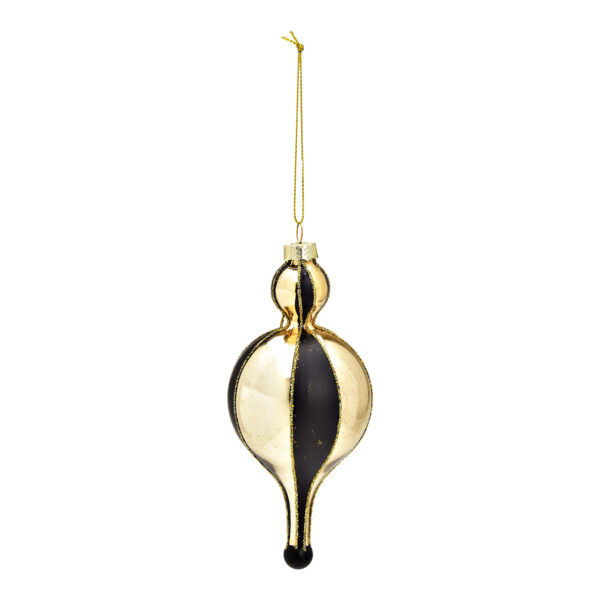 Conos colgantes navideños de cristal negro y dorado (An./Al./Pr.) 6x14x6cm
