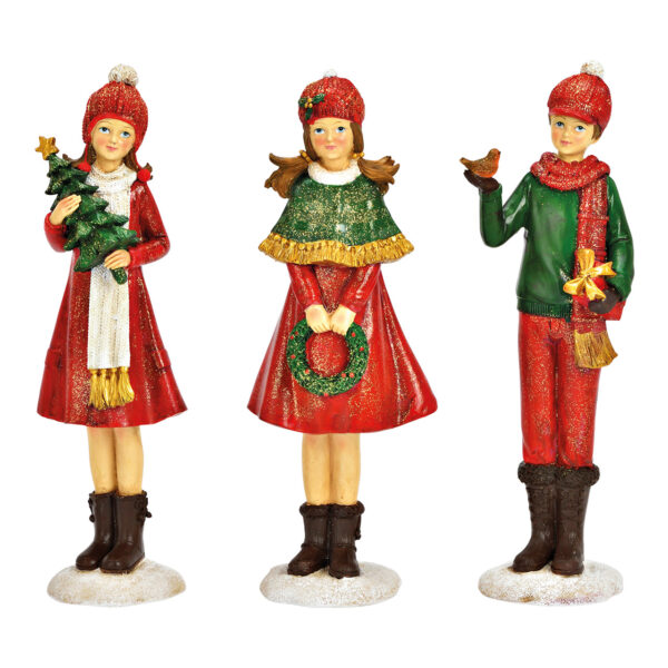 Niño de invierno de poliéster rojo, 3 surtido, (ancho/alto/profundidad) 11 x 30 x 9 cm