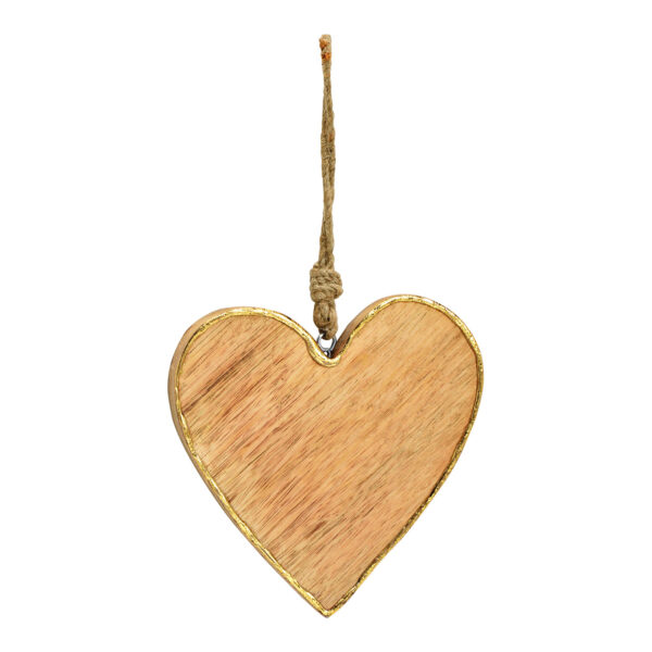Para colgar corazón con borde dorado madera de mango natural (An/Al/Pr) 15x15x1cm