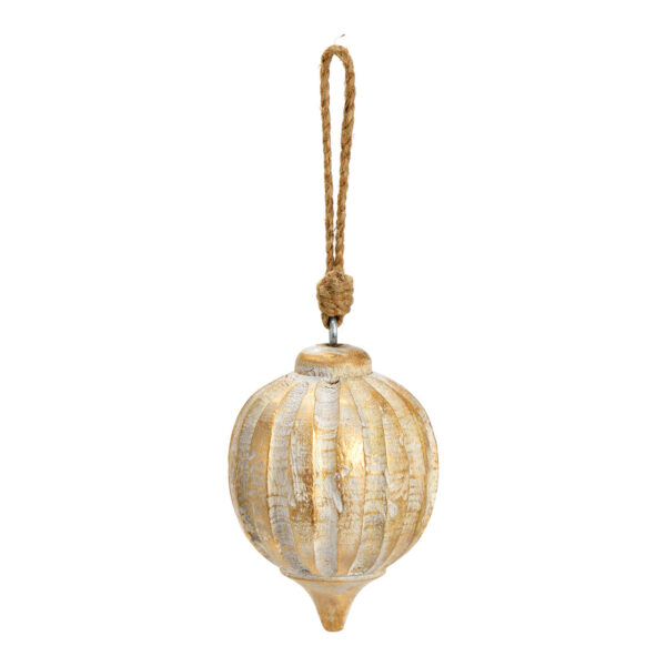 Bola de madera de mango para colgar en Navidad color champán (An./Al./Pr.) 8x10x8cm