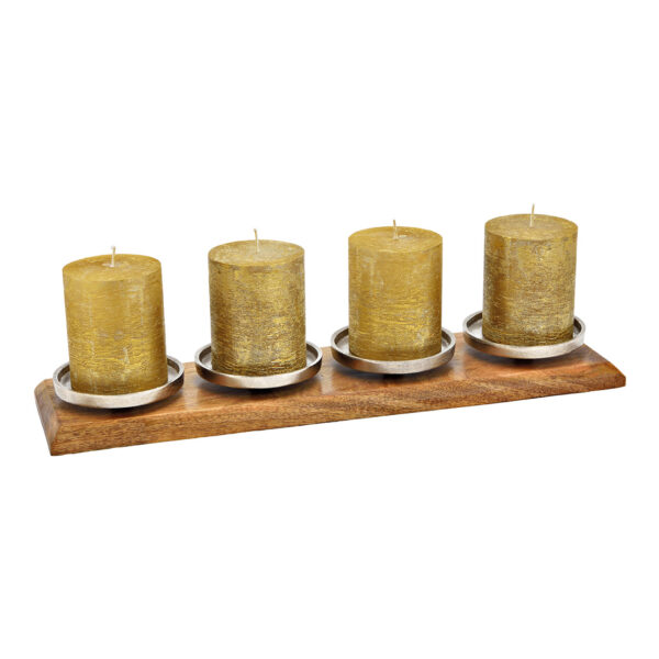 Candelabro de Adviento, de metal, madera de mango, color plata (ancho/alto/profundidad) 61 x 5 x 17 cm